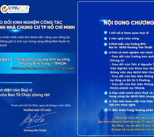 CPA HCM ĐỒNG HÀNH CÙNG CÁC BAN QUẢN TRỊ: GIẢI BÀI TOÁN PHÁP LÝ, THUẾ VÀ PCCC TRONG QUẢN LÝ CHUNG CƯ TẠI TP.HCM